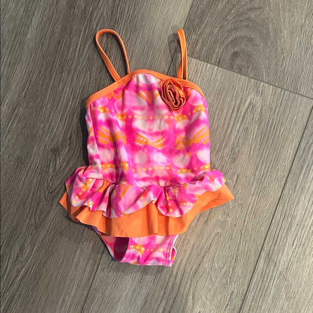 Mini Tangerine Pink and Orange Baby Swim One Piece Size 12 months